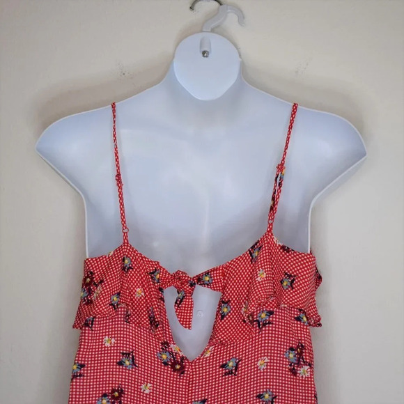 Everly Gingham Crop Tank Top Sz L Floral Back Tie Boho Cottagecore - Picture 8 of 12